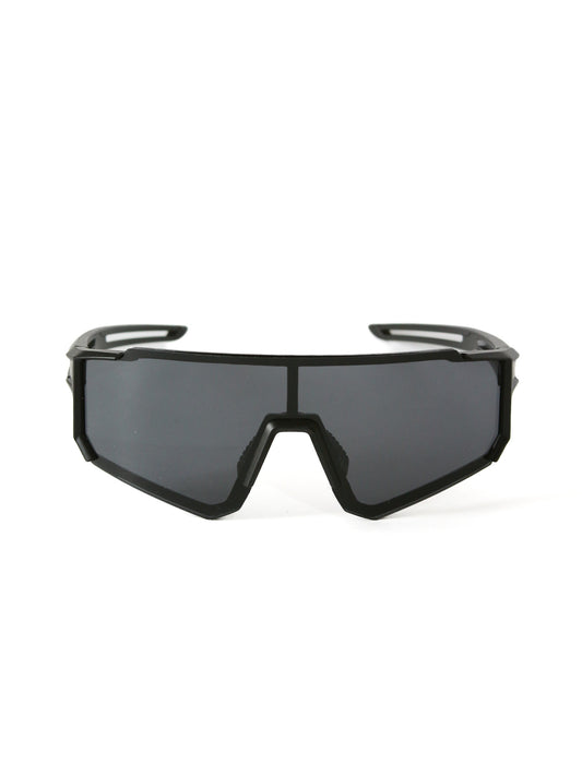 Gafas de sol estilo runner o cycling, marco color negro y lentes color negro.